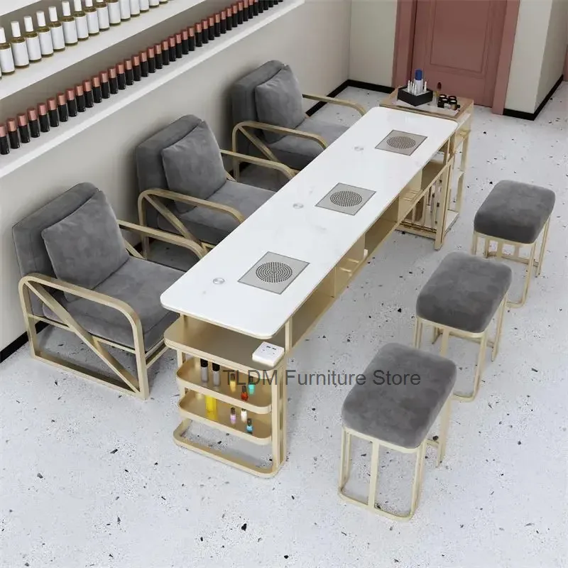 Mesa Design Simple Nail Table Speciality Japanese Vacuum Golden Manicure Table Nordic White De Manicure Salon Furniture