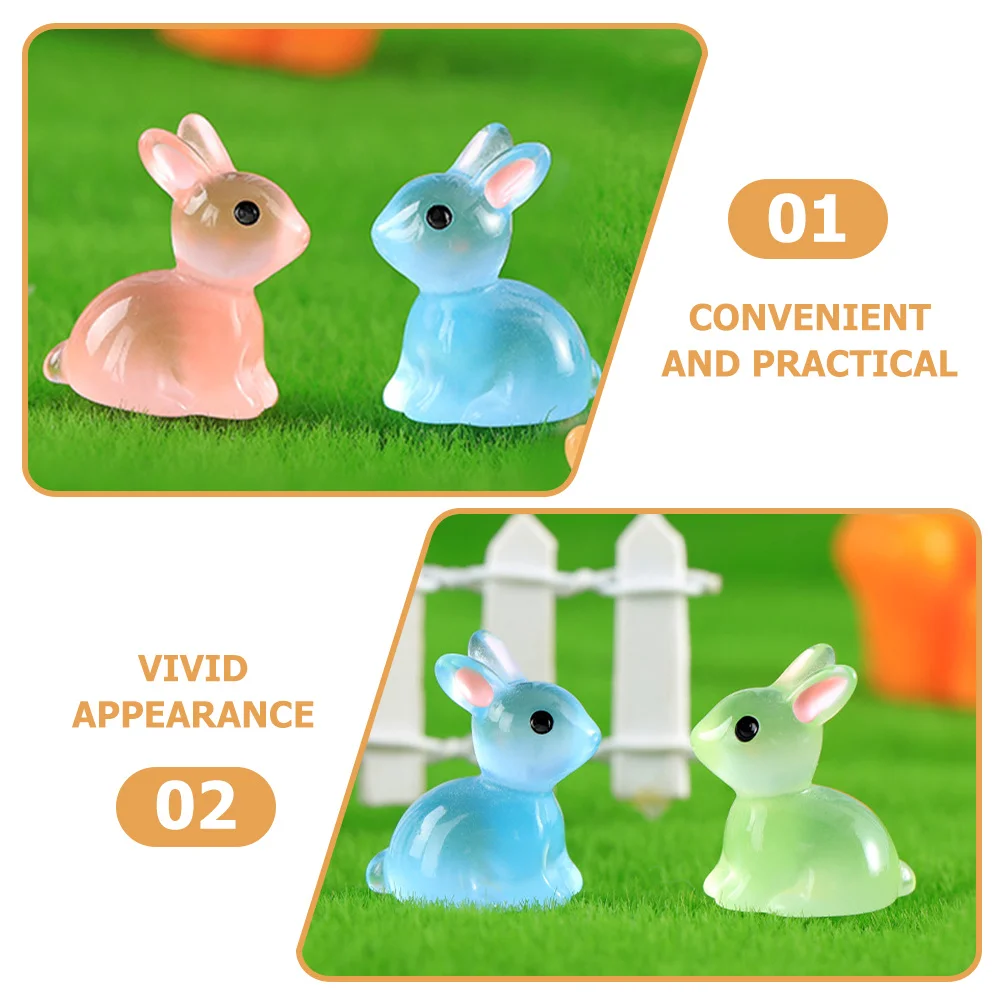 

12Pcs Night Light Mini Rabbit Resin Ornament for Garden Bonsai Car Micro Landscape Decoration Glowing Animal Statues