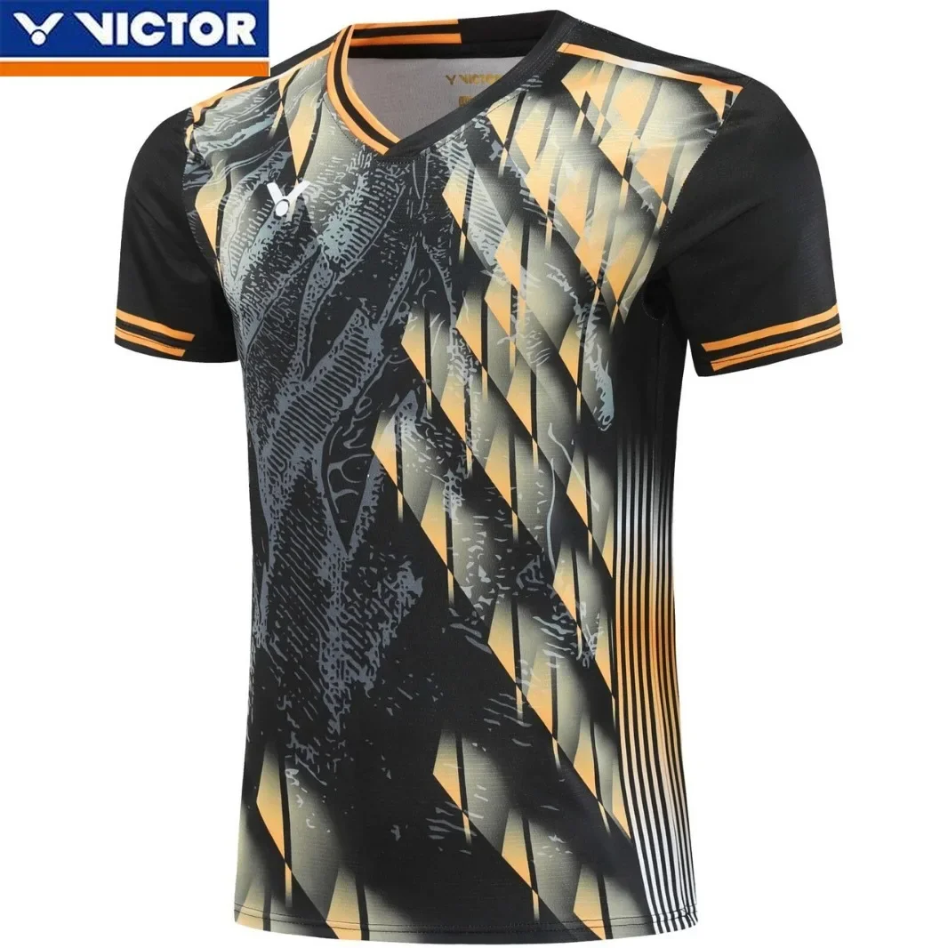 Victor Badminton Jersey Men's and Women's Sports Short-sleeved Top Quick-drying Breathable Children's Club Training Jersey