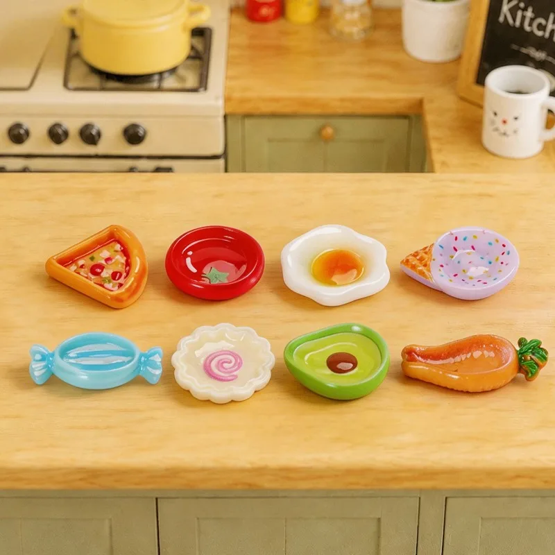 8/PCS Miniature Micro Landscape Simulation Small Dinner Plate Food Toy DIY Butter Gel Resin Accessories Desktop Miniature