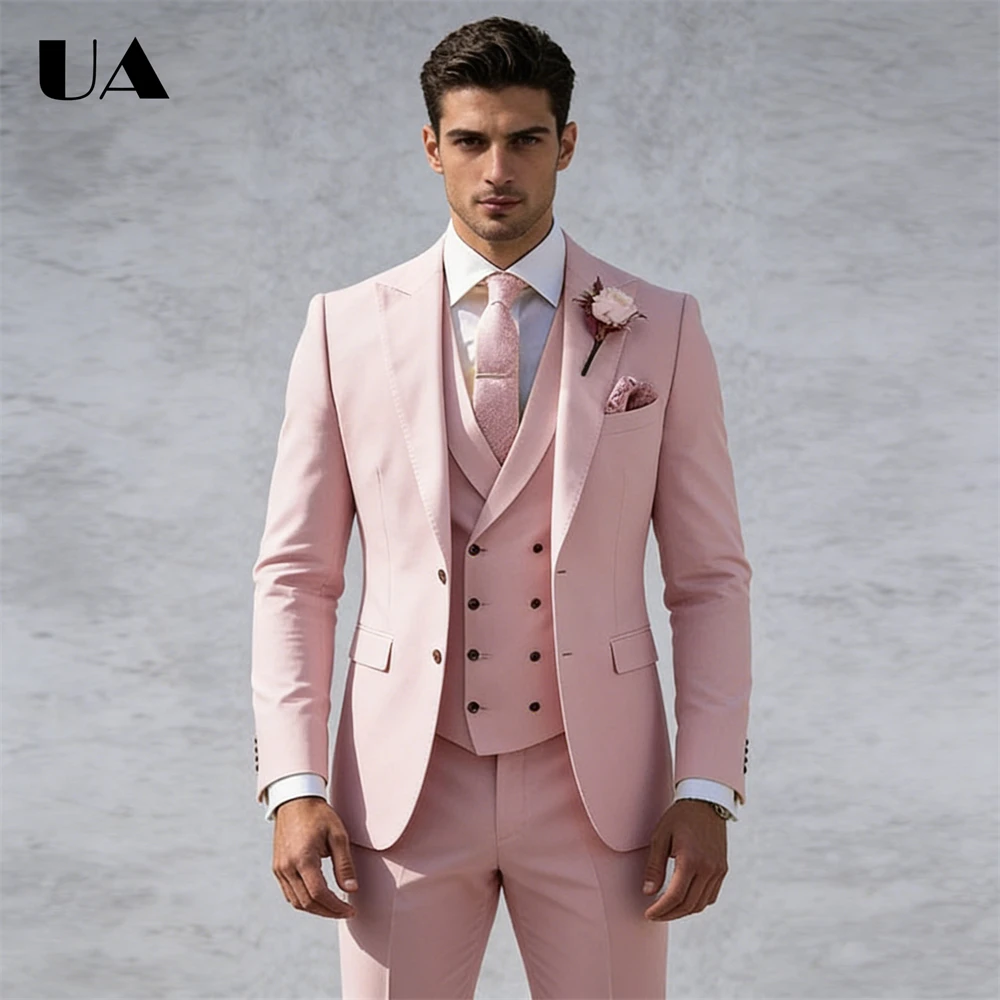 

Groom Wedding Suit Three Piece (Jacket Vest Pants) Bestman Wedding Party Suit Attire XXS-7XL Plus Size Men's Formal Tuxedo