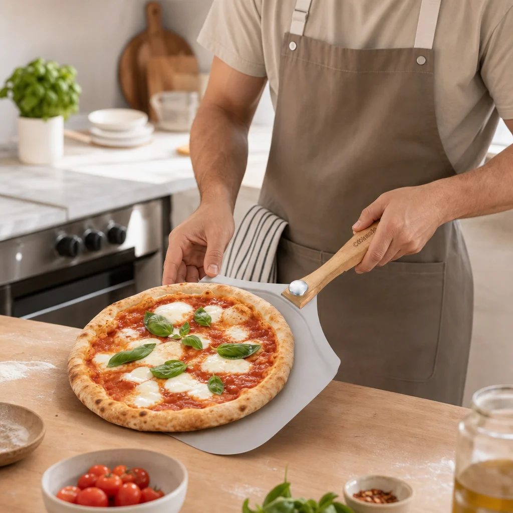 Aluminum Pizza Peel Foldable Wooden Handle Pizza Shovel Non-stick Pizza Paddle for Home Oven Baking Bakeware Tool
