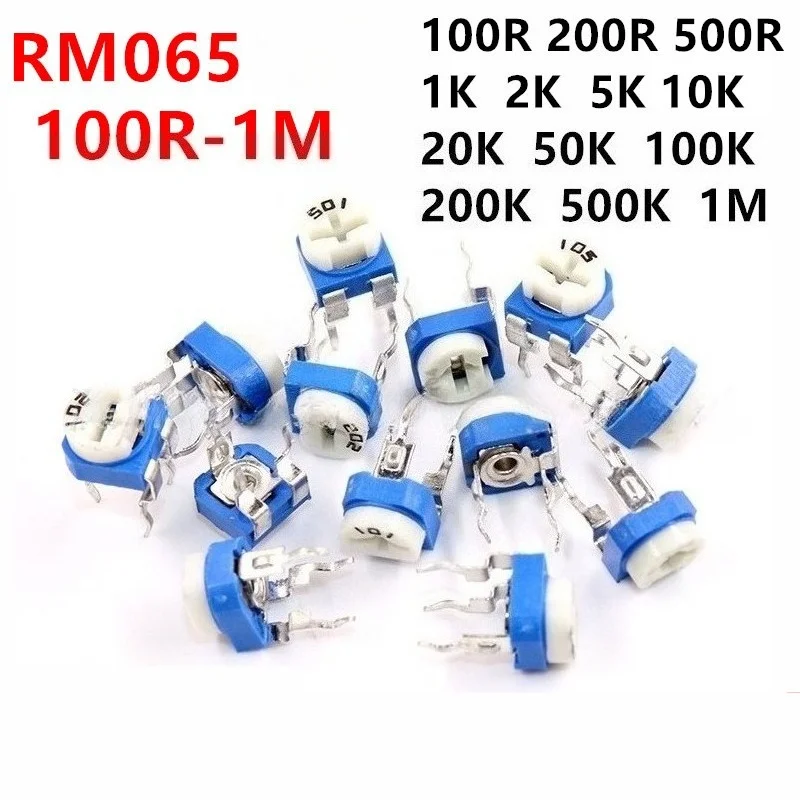 RM065 Horizontal Trimmer Potentiometer 100Pcs 100Ω-20K 7 Types Adjustable Resistor for DIY