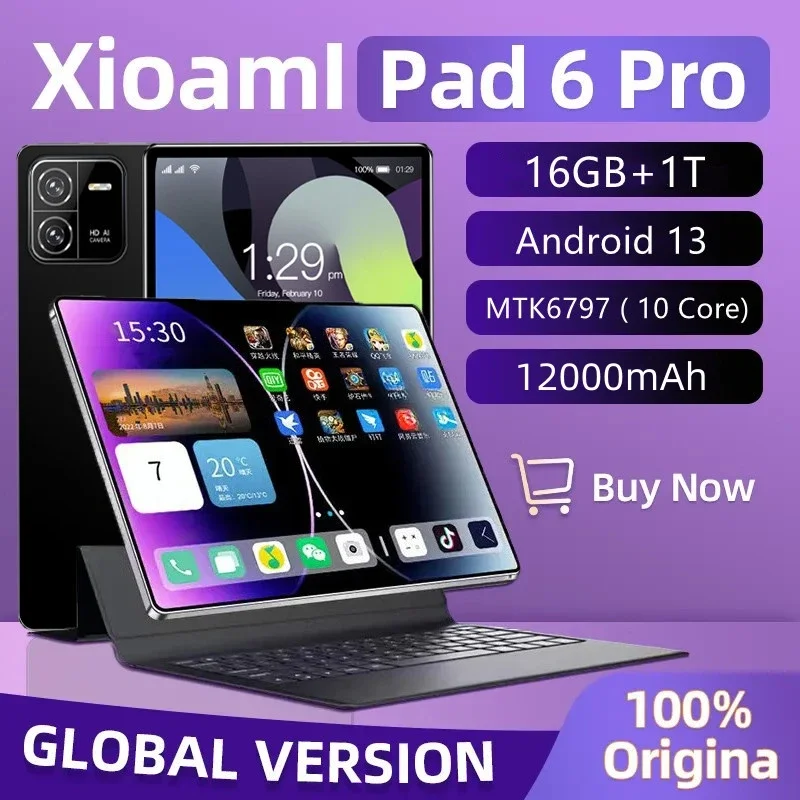 

2024 NEW Original MI Pad 6 PRO Tablet Android 13 16GB 1T 11 Inch 12000mAh 5G Dual SIM Phone Call GPS Bluetooth WiFi WPS Tablet