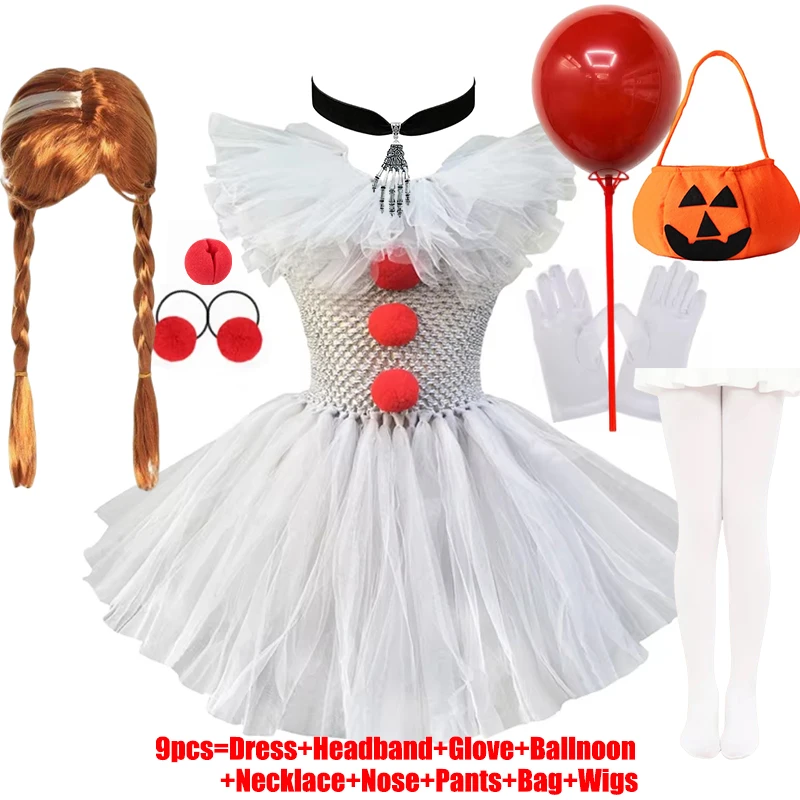 2026 Kids Girls Spooky Evil Clown Costume Baby Terrifying Halloween Tutu Dress Cosplay Outfit for Stage Performance Party
