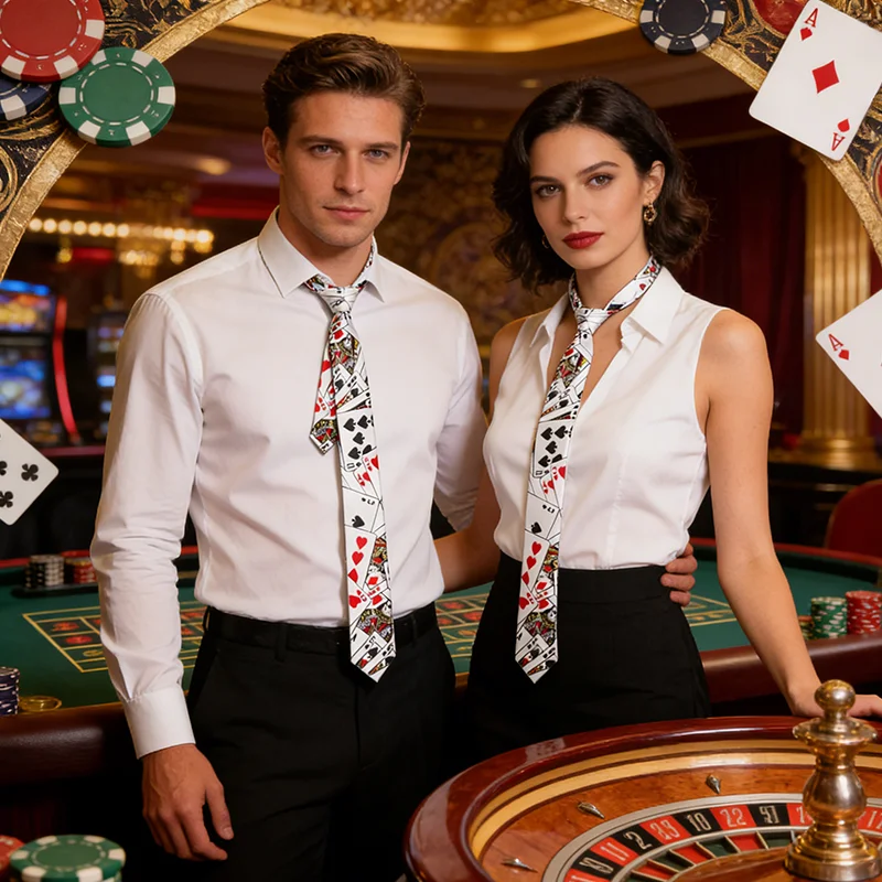 Corbata de corbatas para hombre, vestido Formal, camisas de boda, corbata de 2 pulgadas de ancho, cartas de juego de moda, póker Blanco clásico,