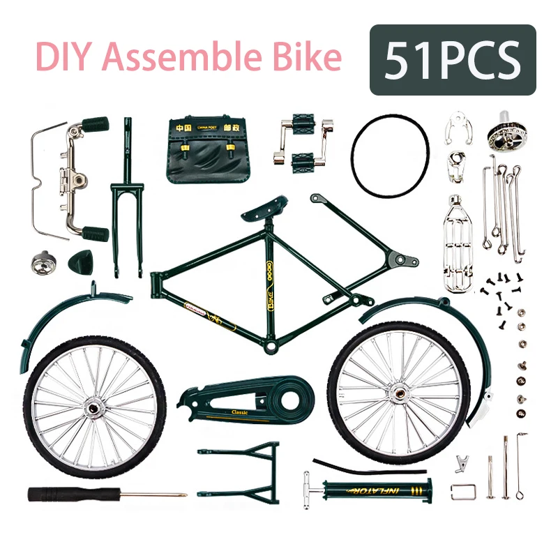DIY Assemble Mini Alloy Model Bicycle Toy Simulation Old-fashioned Retro 28 Bar Bicycle Finger Toys Collection Home Decorations