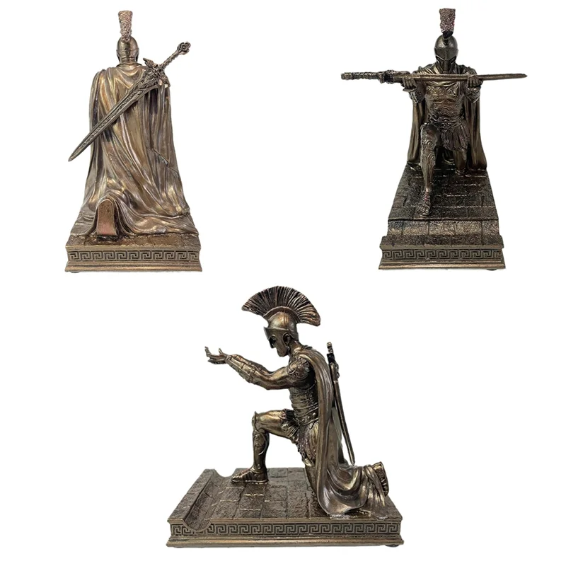 A13E-Knight Pen Holder With Helmet Statue Pen Holder Armor Roman Knight With Magnetic Pen Holder Phone Stand Easy Install Bronze