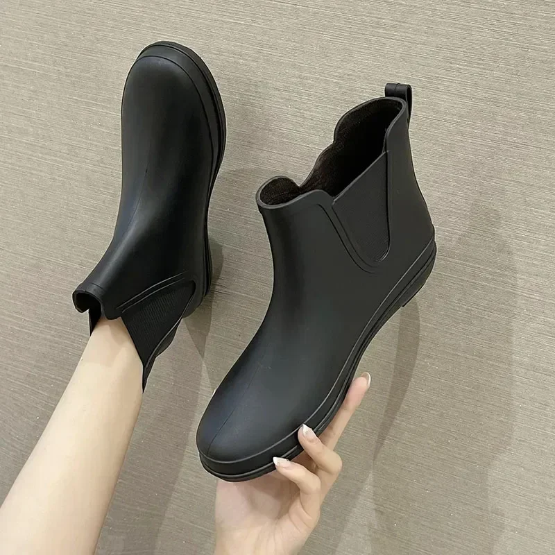 3CM Low Heel Mid-tube Rainshoes for Women Solid Durable Waterproof and Anti Slip Water Boots Wear Summer Galoshes