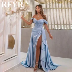 RFYR-Vestido de baile azul sereia para mulheres, plissado, vestidos de festa, fora do ombro, vestidos de noite laterais