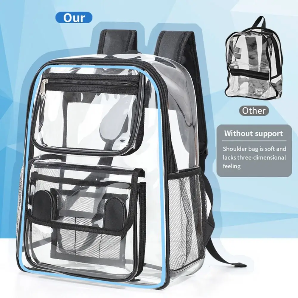 

Casual Large Capacity Transparent Backpack Zipper Waterproof PVC Backpack Knapsack Visible Outdoor Sport Bag Fitness