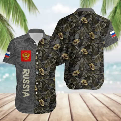 Russia Flag Graphic Shirts For Men Clothes Hawaiian Beach Shirts Russian National Emblem Sport Blouses Casual Short Sleeve Tops