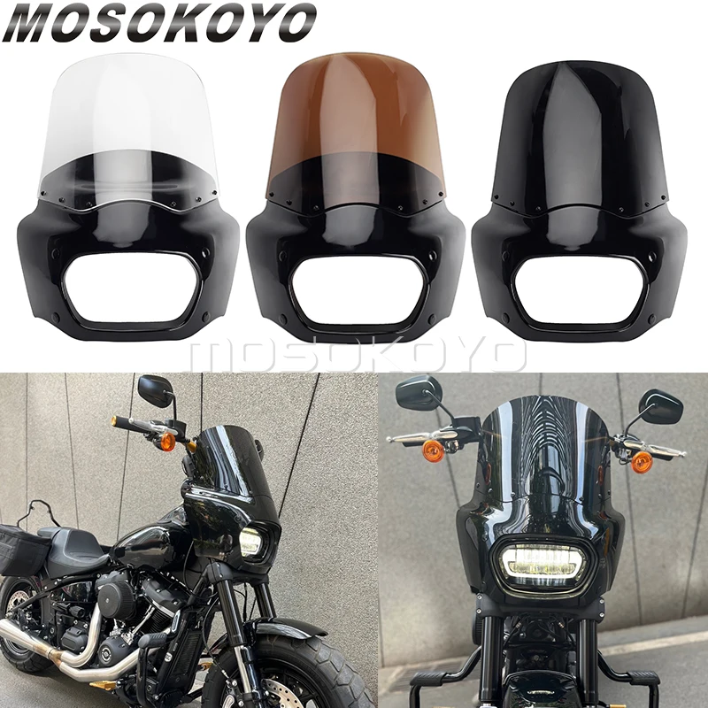 Motorcycle Front Headlamp Cowl Headlight Fairing Cover For Harley Softail Fat Bob FXFB FXFBS 15inch Wind Shield Screen Guard 18+