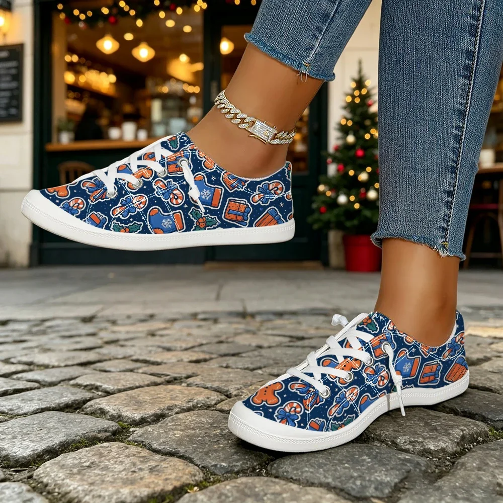 Women's Christmas Print Low Top Lace Up Casual Shoes Lightweight Sneakers Holiday Daily Walking Indoor Outdoor Wear