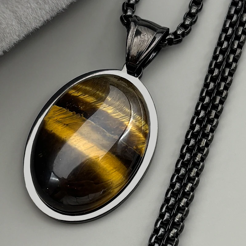 Tiger Eye Stone Oval Shape Chain Women Girls Stainless Steel 2025 Trend Female Embedded Natural Stone Simple Elegance Jewelry - Image 5