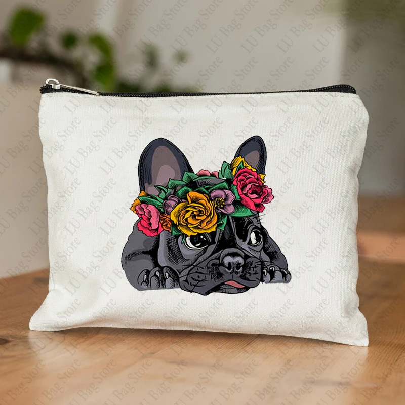 Cute French Bulldog Printing Women's Cosmetics Bag Female Makeup Bags Toiletry Pouch Big Child Pencil Case Roomy Storage Bag