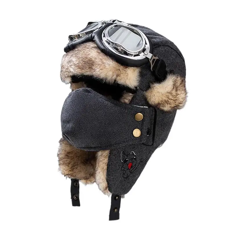 

Lei Feng Hat Men's Thermal Windproof Women Earflap Hat Winter Warm Trapper Hat With Goggles Earmuffs Face Cover For Cycling