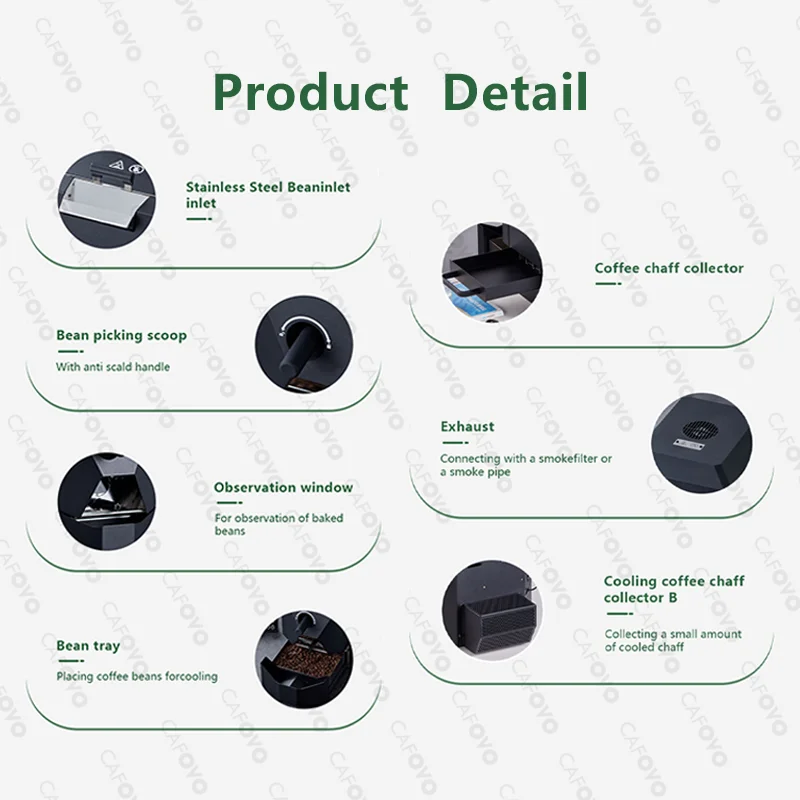 CAFOVO RE-1 محمصة حبوب البن الكهربائية المحمصة التجارية آلة التحميص الأوتوماتيكية مع 3 مجفف الحبوب منحني الخبز 110-220 فولت #6
