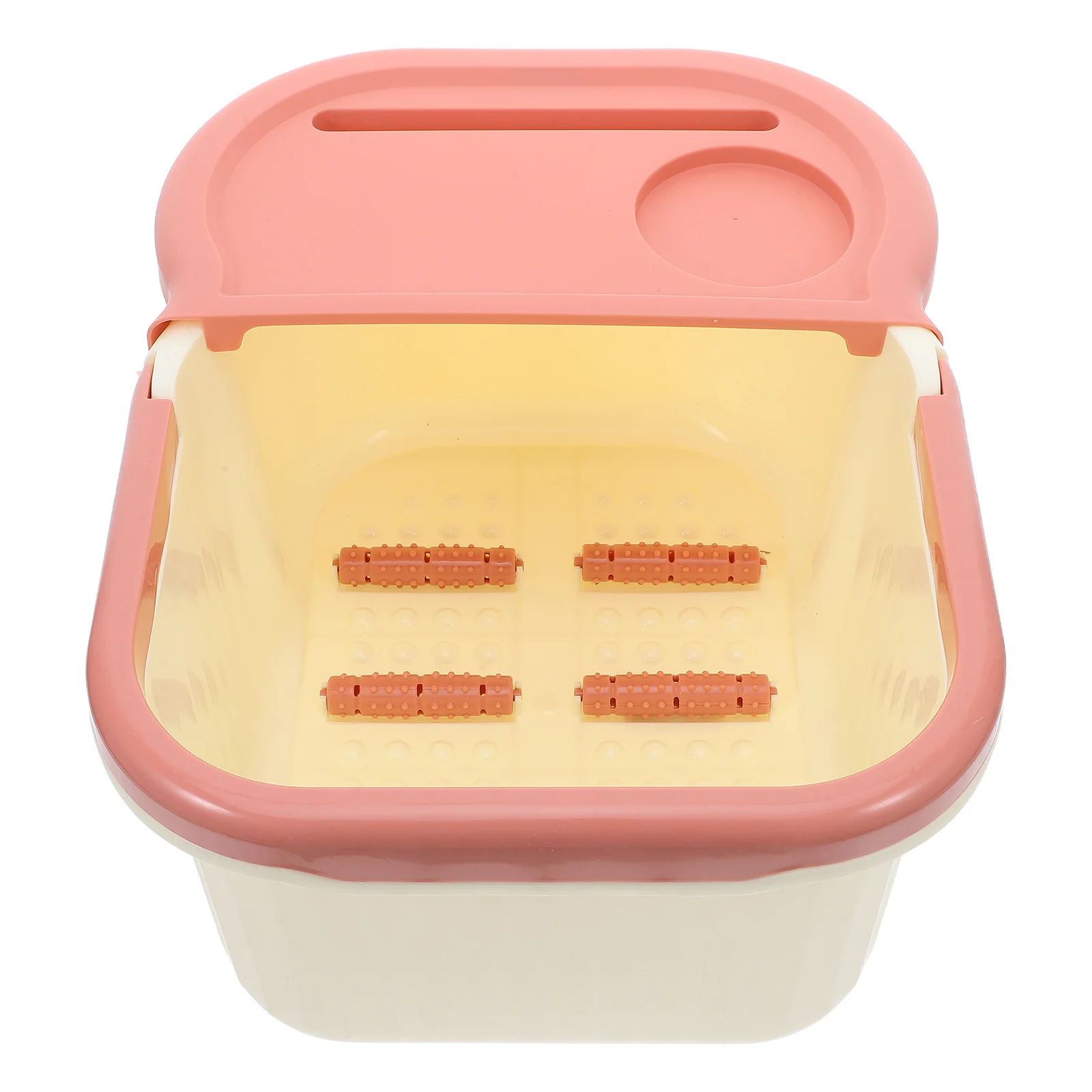 

Plastic Foot Basin Beige Semi Covered Pedicure Soak Tub Deep Massage Foot Bath Bucket Portable Home Office