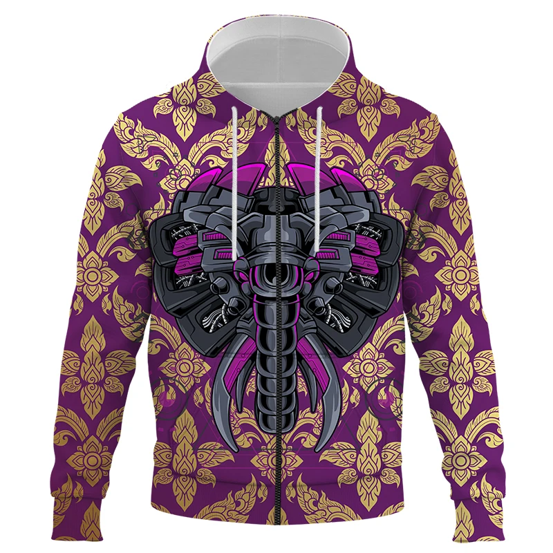 

2021 New Mechanical elephant Abstract pattern 3d Zipper Hoodies Men Women 3D Hoodies Printed Hoodies Autumn and Winter Pullover