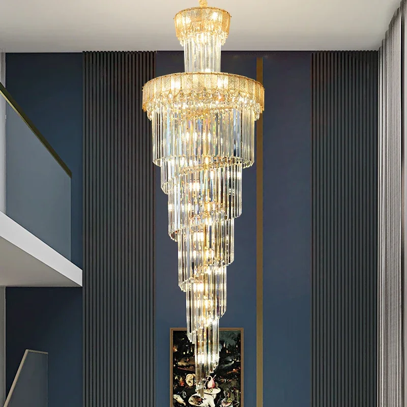 

Duplex Staircase Crystal Long Chandelier European Villa Living Room Lamp Post-Modern Luxury Showroom Hotel Lighting