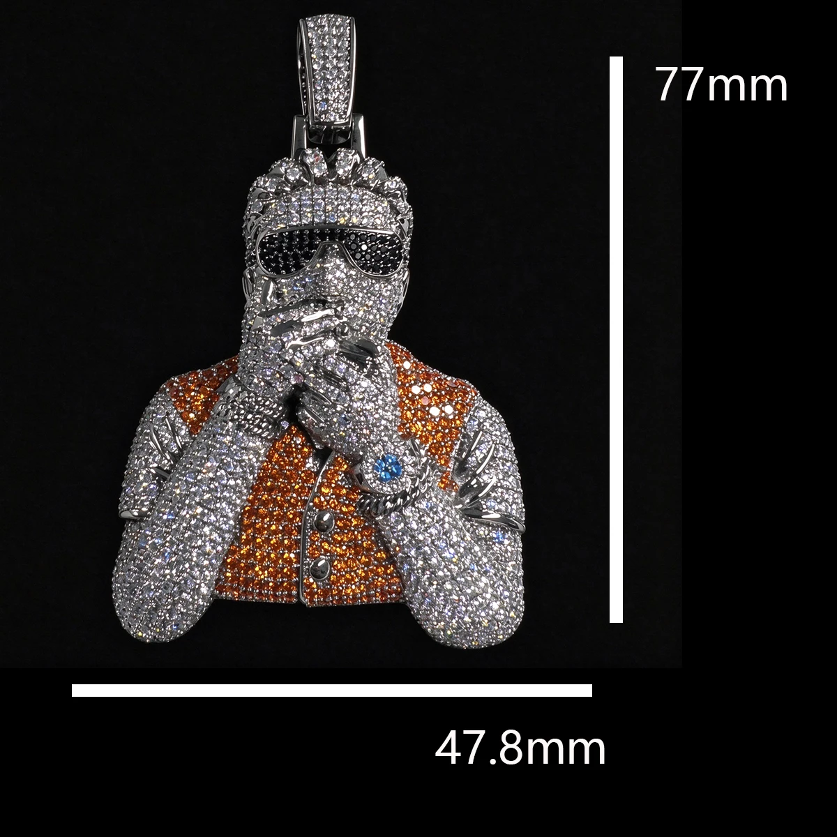 18K Gold Plated 3D Rapper Character Pendant Figure Sunglasses Vest Wristwatch Design Iced Out Hip Hop Necklace Charm Full Paved Bling Ornament For Men Streetwear Statement Jewelry Perfect Gift Rap Fans Birthday Party Club Wear Matching Cuban Link Chain