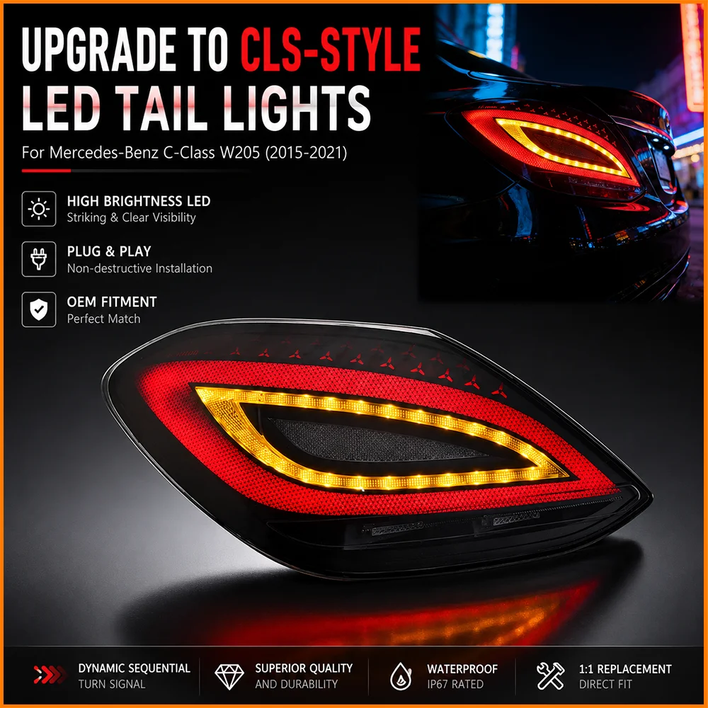 For Benz W205 C180 C200 C300 2015-2021 Demon Evil Eye Design Facelift Retrofit Sequential Car LED Tail Lamp Assembly Accessories