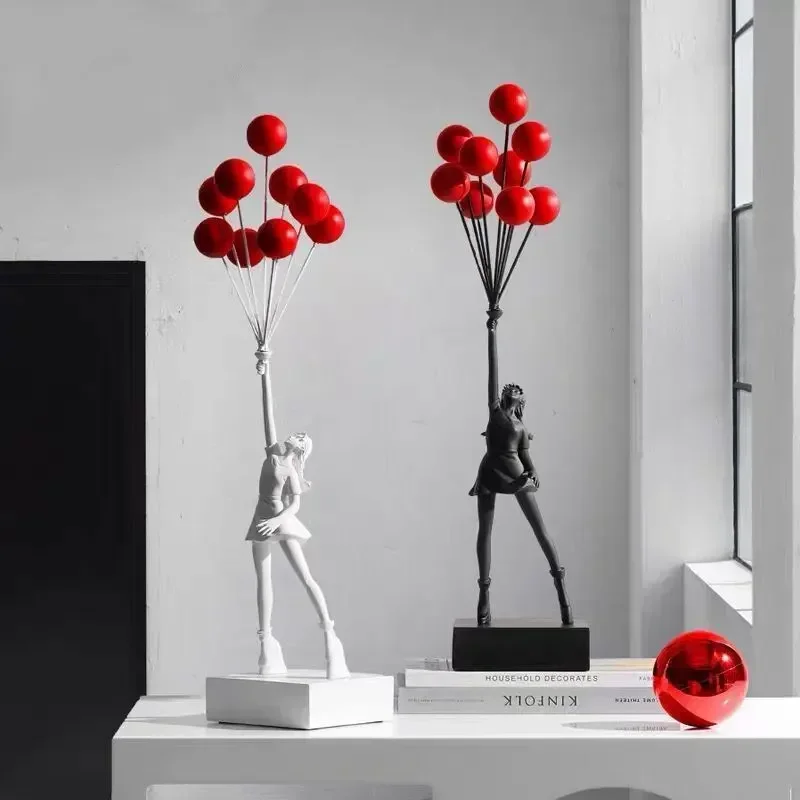 Banksy Balloon Girl Statue Resins Art Characters Sculpture Home Decoration Living Room Bedroom Bookcase Office Decorations