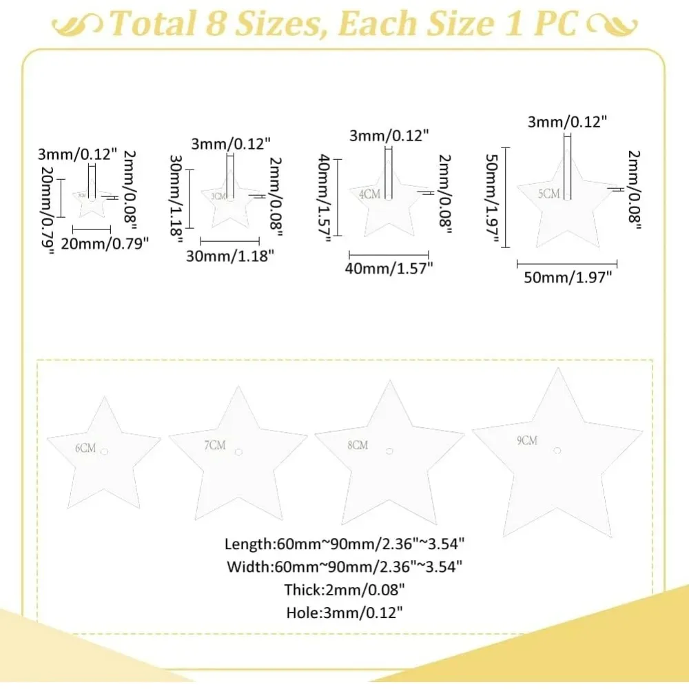 8 Pcs Acrylic Sashiko Stencils 8 Sizes Star Stencils Star Quilting Template Embroidery Tool Drawing Star Stencils for making kit