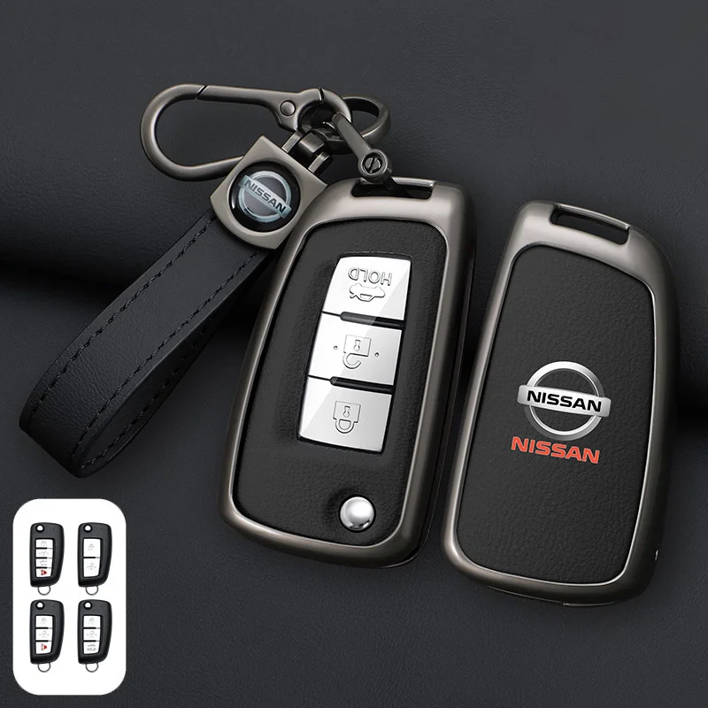 New Zinc Alloy +Leather Car Key Case Cover Shell Fob For Nissan X-Trail Qashqai J11 Juke Murano Micra Tiida Maxima Altima Kicks