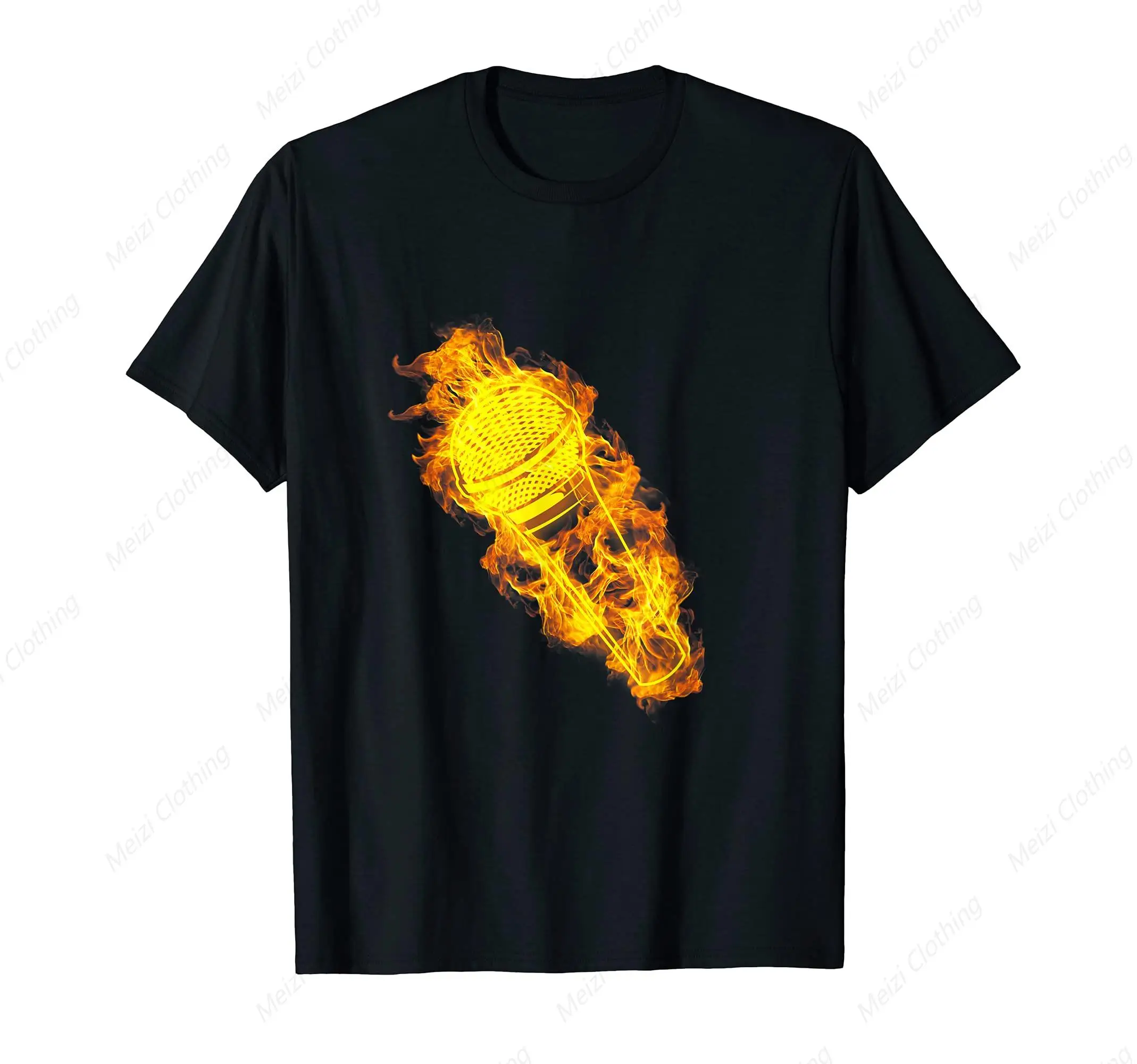 

Cool microphone flame music singer men's and women's T-shirts fashionable and personalized men's clothing cotton short sleeves