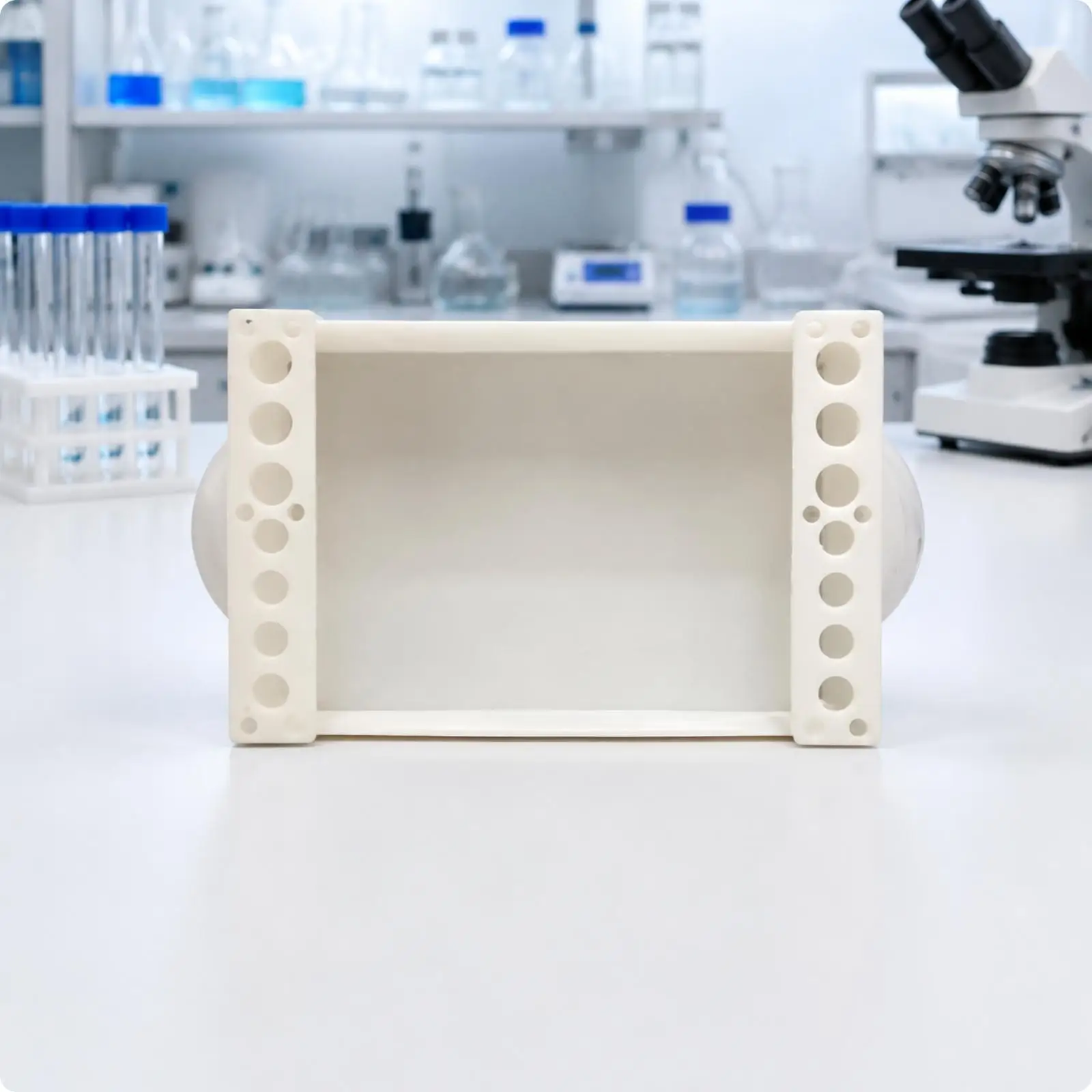Science Classroom Reagent Tray Plastic Bottle Organizer with Side Handles for Lab Supply Transport