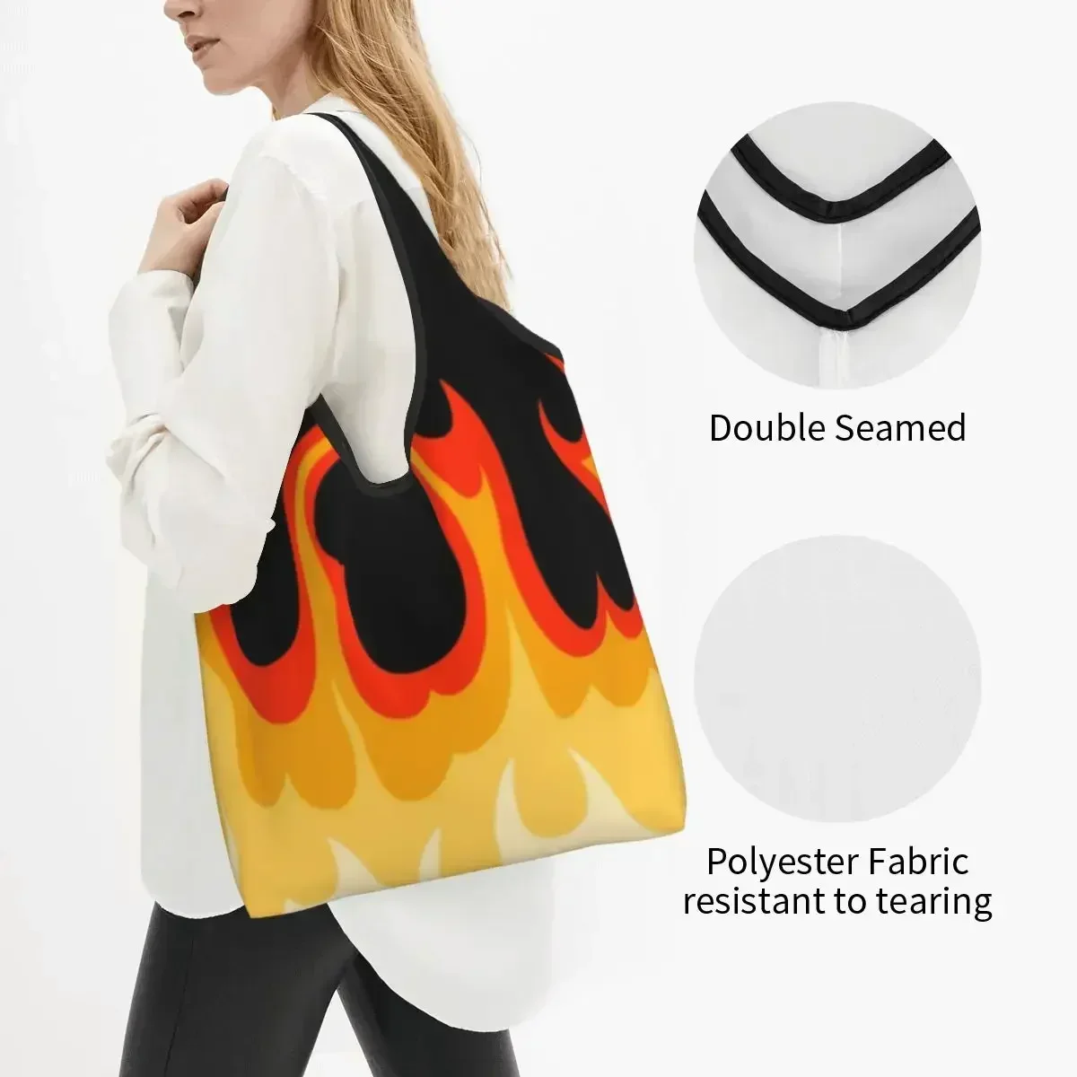 Custom Red Classic Racing Flames Shopping Bags Women Portable Big Capacity Grocery Hot Shopper Tote