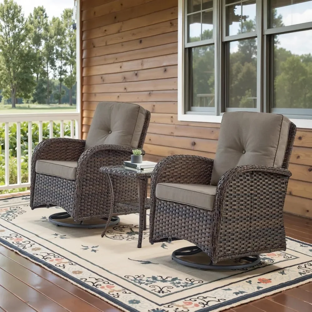 

Patio Wicker Chairs Swivel Rocker - Outdoor Swivel Rocking Chairs Set of 2 with Rattan Side Table, Patio Swivel Glider Chair