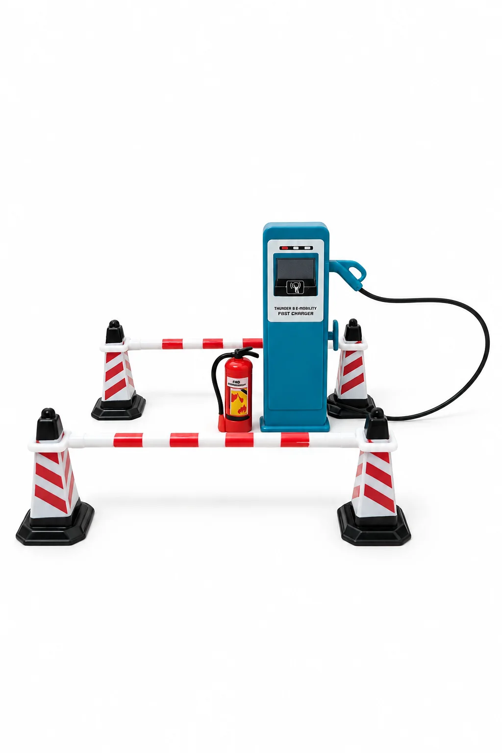 Kompakte Parkplatz-Ladestation Komplettes Zubehörset: Feuerlöschhydrant, Verkehrskegel – Detail 2