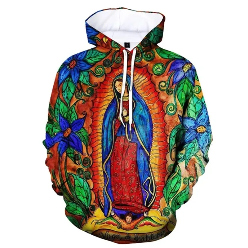 Fashion Guadalupe Virgin Mary 3D Print Hoodies Men Women Oversized Pullovers Hooded Sweatshirts Y2k Harajuku Tops Kids Clothing