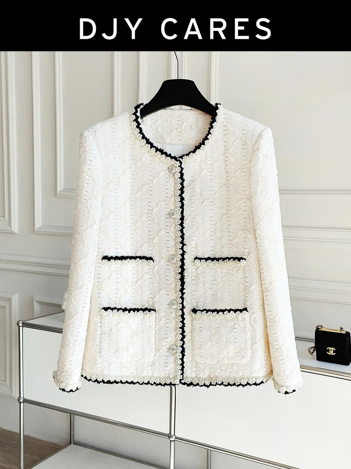 

New High end velvet milk white diamond grid jacket exquisite top big size