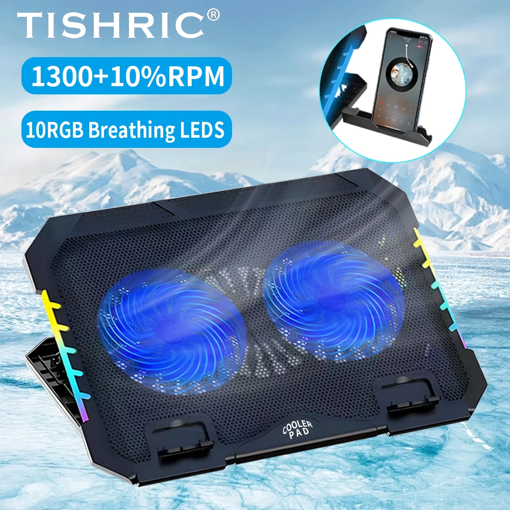 TISHRIC Laptop Cooler Dual Fan Speed Regulation Air Cooler Notebook Stand Holder Heat Sink Suit for 12-17 inch Laptop Stand
