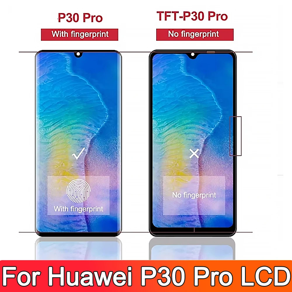 P30 Pro Display with Fingerprints, New AMOLED for Huawei P30 Pro VOG-L29 VOG-L09 Lcd Display Touch Screen Digitizer Replacement