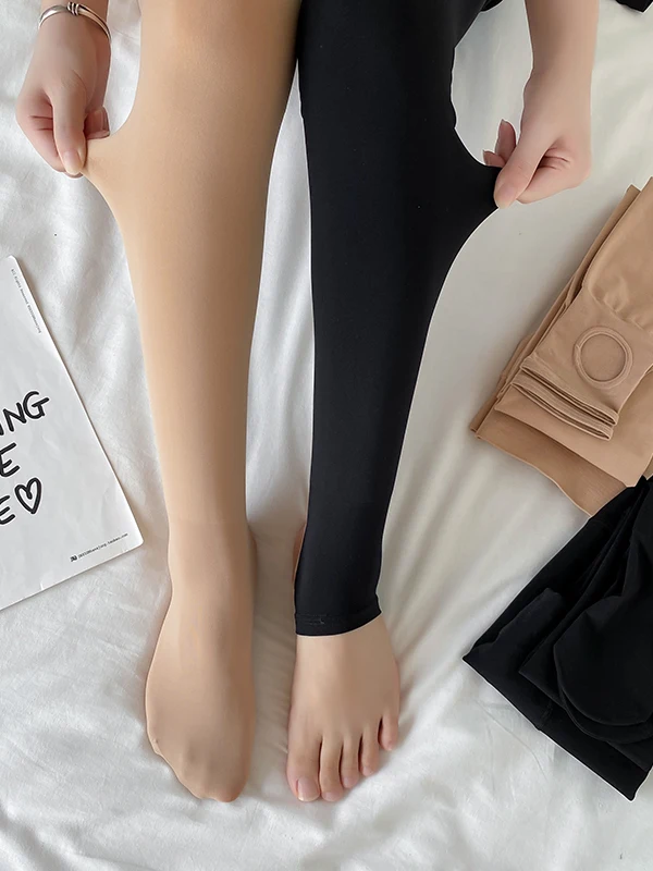 플러스 사이즈 기모 안감 나일론 타이츠 발목 길이 발가락 있는 레깅스 플러스 사이즈 여성용 편안한 신축성 있는 가을 겨울 타이츠
