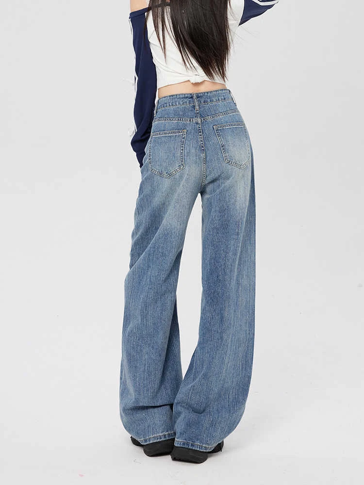 Women's Baggy Jean Wide Fit American Retro Classical High Street High Waist Y2k Japanese 2000s Denim Pants Cowboy Long Trousers