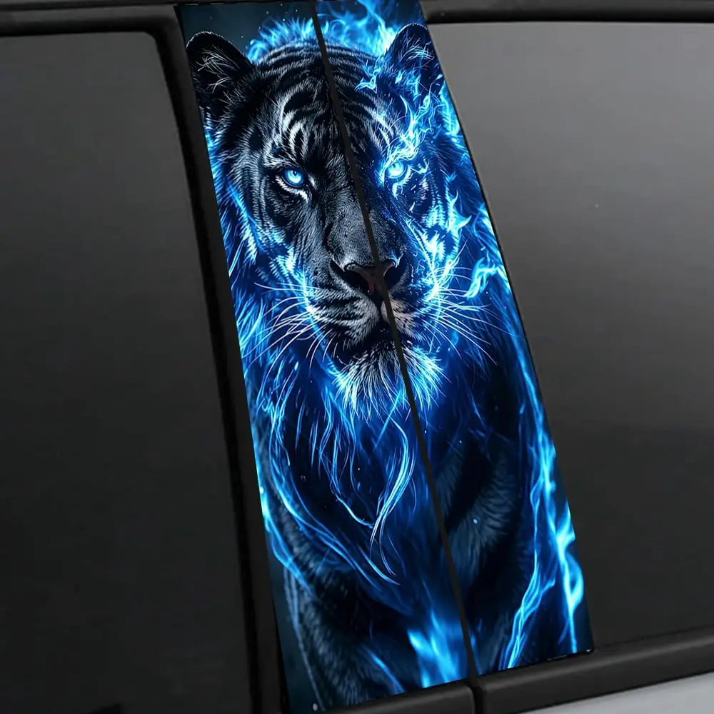 2pcs Animal Car B-Pillar Decal Tiger Wolf Sticker for Car Center Pillar Waterproof Fierce Animal Car Sticker DIY Car Door Pillar