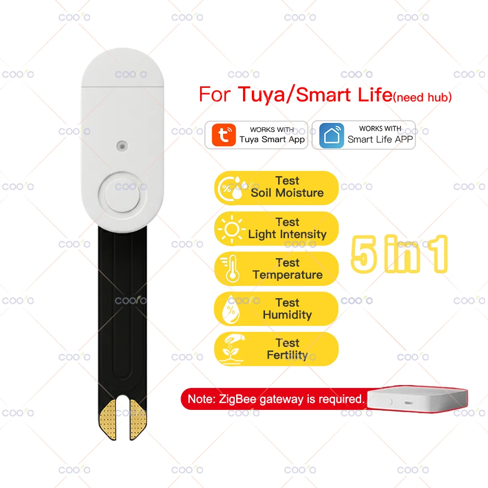Tuya Zigbee Bodenfeuchtigkeitssensor Temperatur Luftfeuchtigkeit Lux Fruchtbarkeit 3/4/5 in 1 Blumen Pflanzen Bodenwasser-Mangel-Tester für Z2M