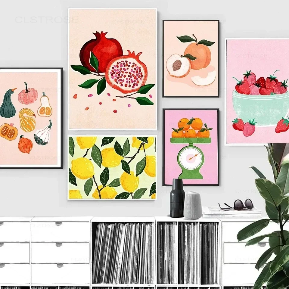 Fruit Food Picks Decoration Kitchen Poster Orange Pomegranate Pear Strawberry Canvas Painting Posters and Prints Wall Art