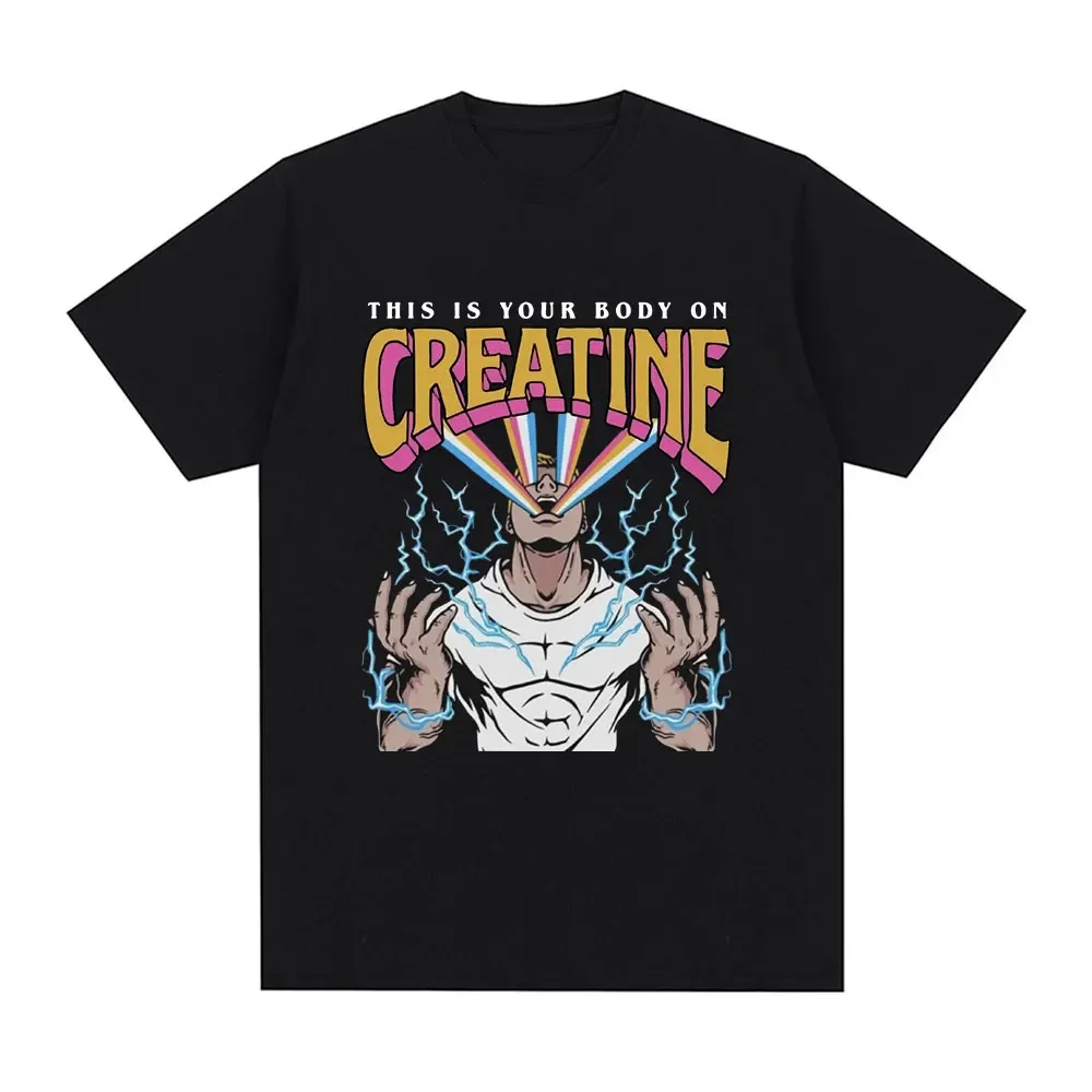 This Is Your Body on Creatine Pump Cover Meme T-Shirt Men's Lightning Gym Fitness T Shirt Vintage Hip Hop Short Sleeve T-shirts