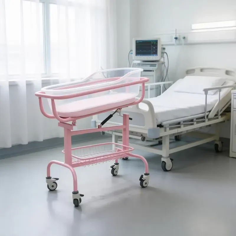 Neonatal Cradle Hospital Infant Bed Medical Steel Bassinet with Adjustable Height and Tilt Function for Newborn Care