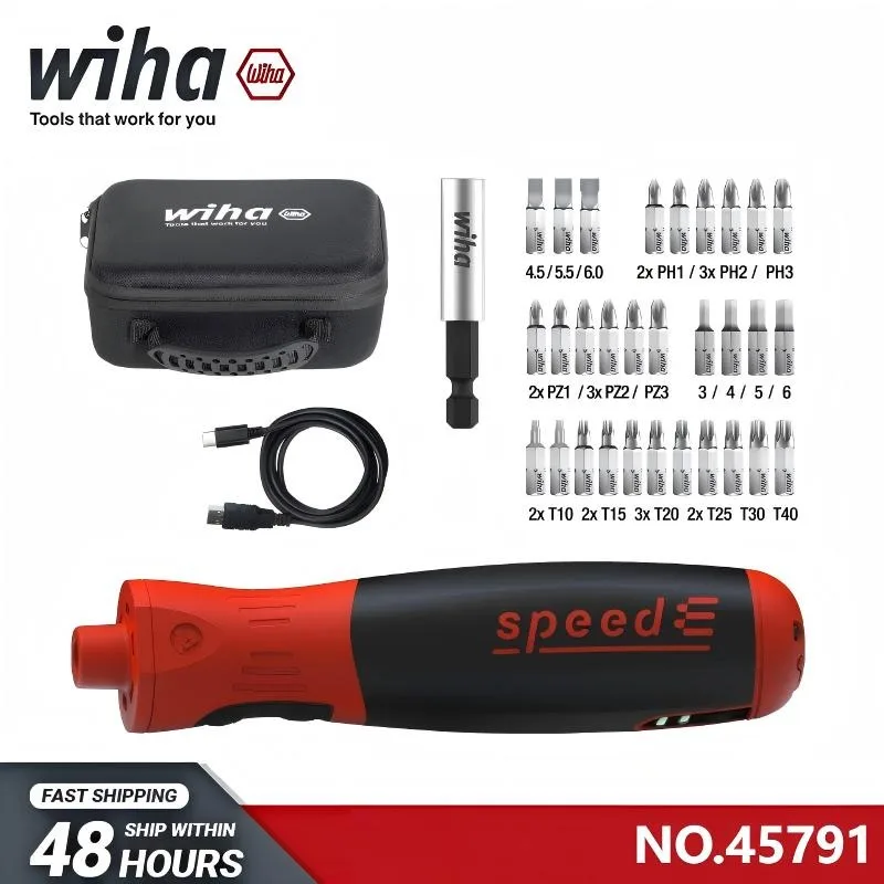 Wiha 45791 SpeedE PocketDrive - 31Pcs Electric Screwdriver Set, 1.0/5.0 Nm Torque Modes, Convenient Type-C Charging