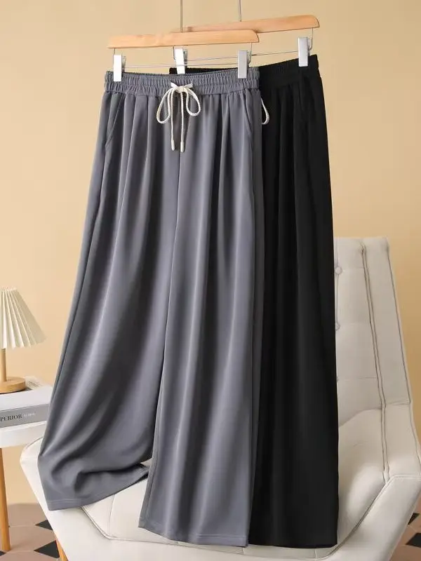 High Waist Wide Leg Pants Casual Straight Cut Elastic Loose plus Size Women's Summer Fashion Korean Style Slimming Trousers