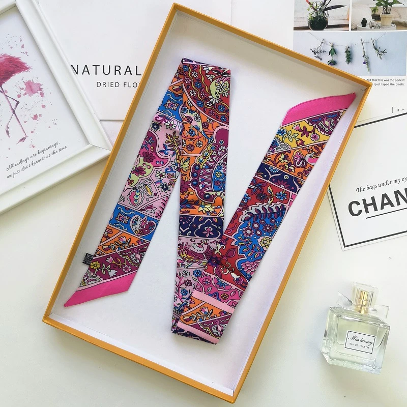 2022 Long Silk Scarf Bag Tie Lady Neck Skinny Scarves Hairband Foulard Horse Print Brand Lady Neckerchief Ribbon Spring New