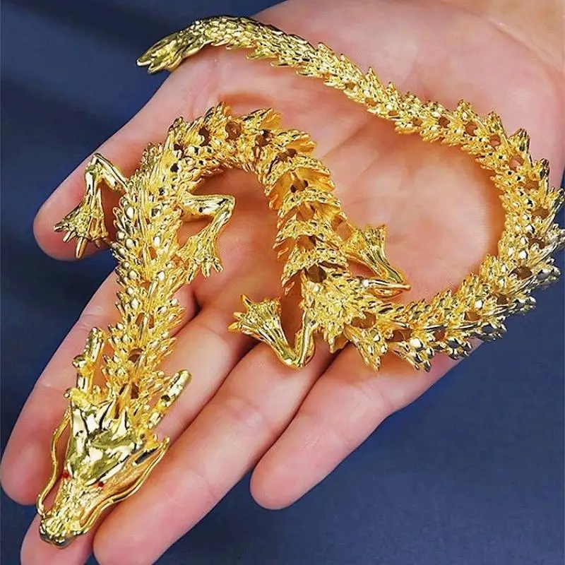 Retro Five Claw Golden Dragon Ornaments Movable Handlebar for Lucky Wealth Chinese Loong Home Furnishing Office Desktop Decor
